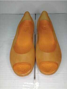 Crocs Womens Yellow Open-Toe Flats Size 9 Lightweight Rubber Casual Shoes